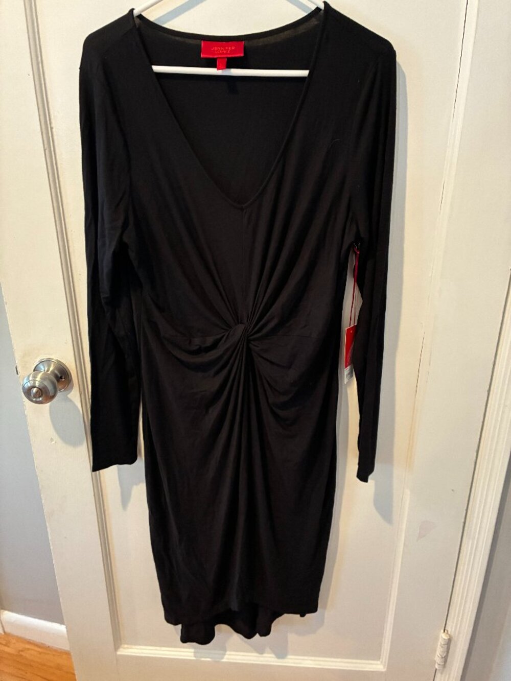 Jennifer Lopez Black Twist Front Ruched Dress Size Large NWT